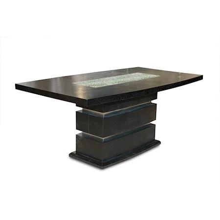 71" Rectangular Dining Table with Crackled Glass Top